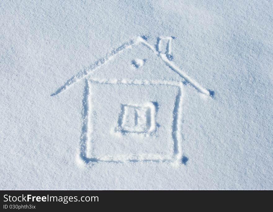 Home drawn on the fresh snow. Home drawn on the fresh snow