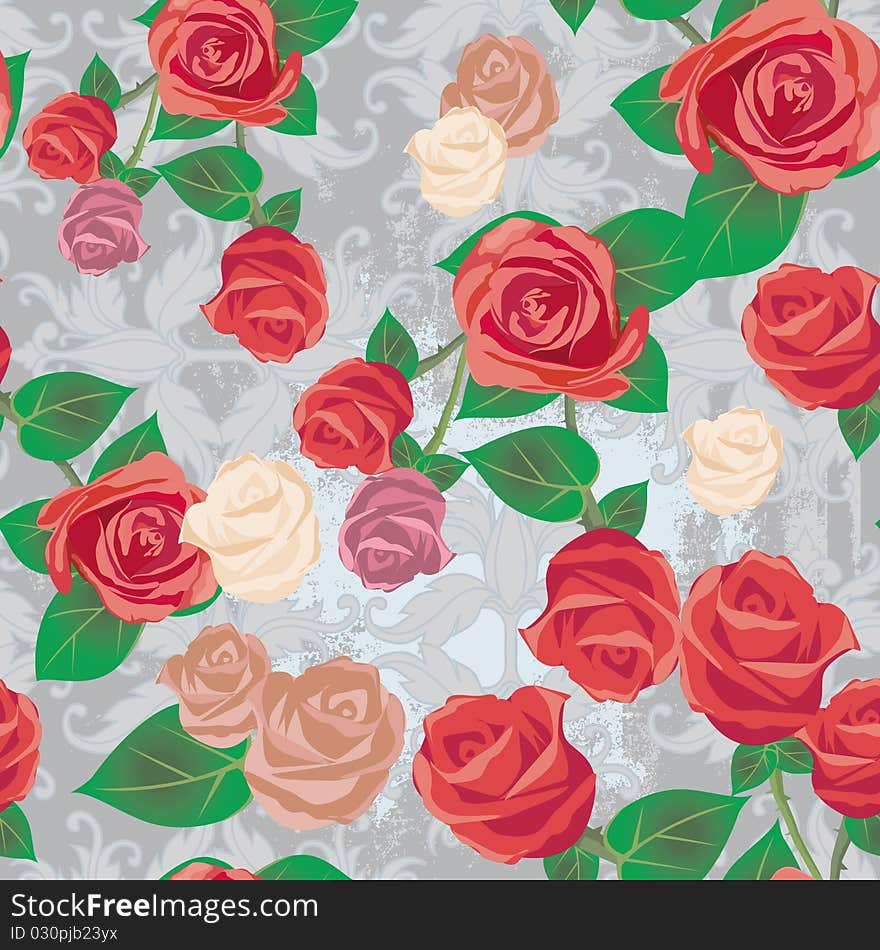 Tileable vector illustration of roses pattern in eps 8 format. Tileable vector illustration of roses pattern in eps 8 format