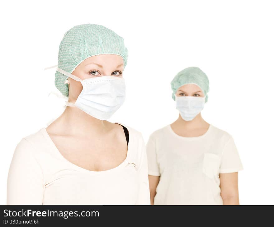 Two Female nurses isolated on white background