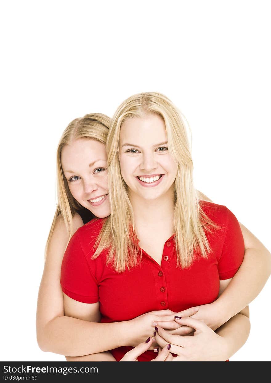 Two bonding Girls isolated on white background