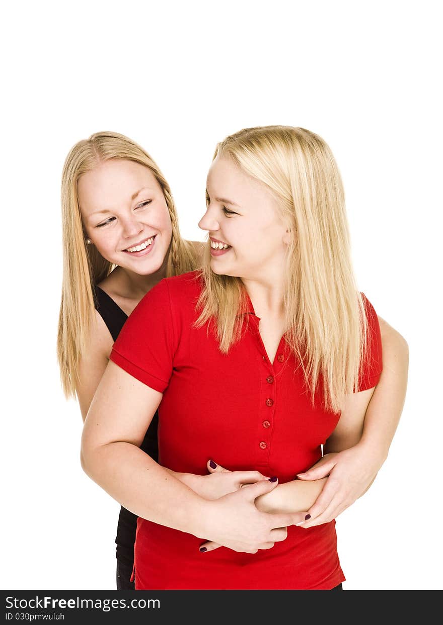 Two bonding Girls isolated on white background