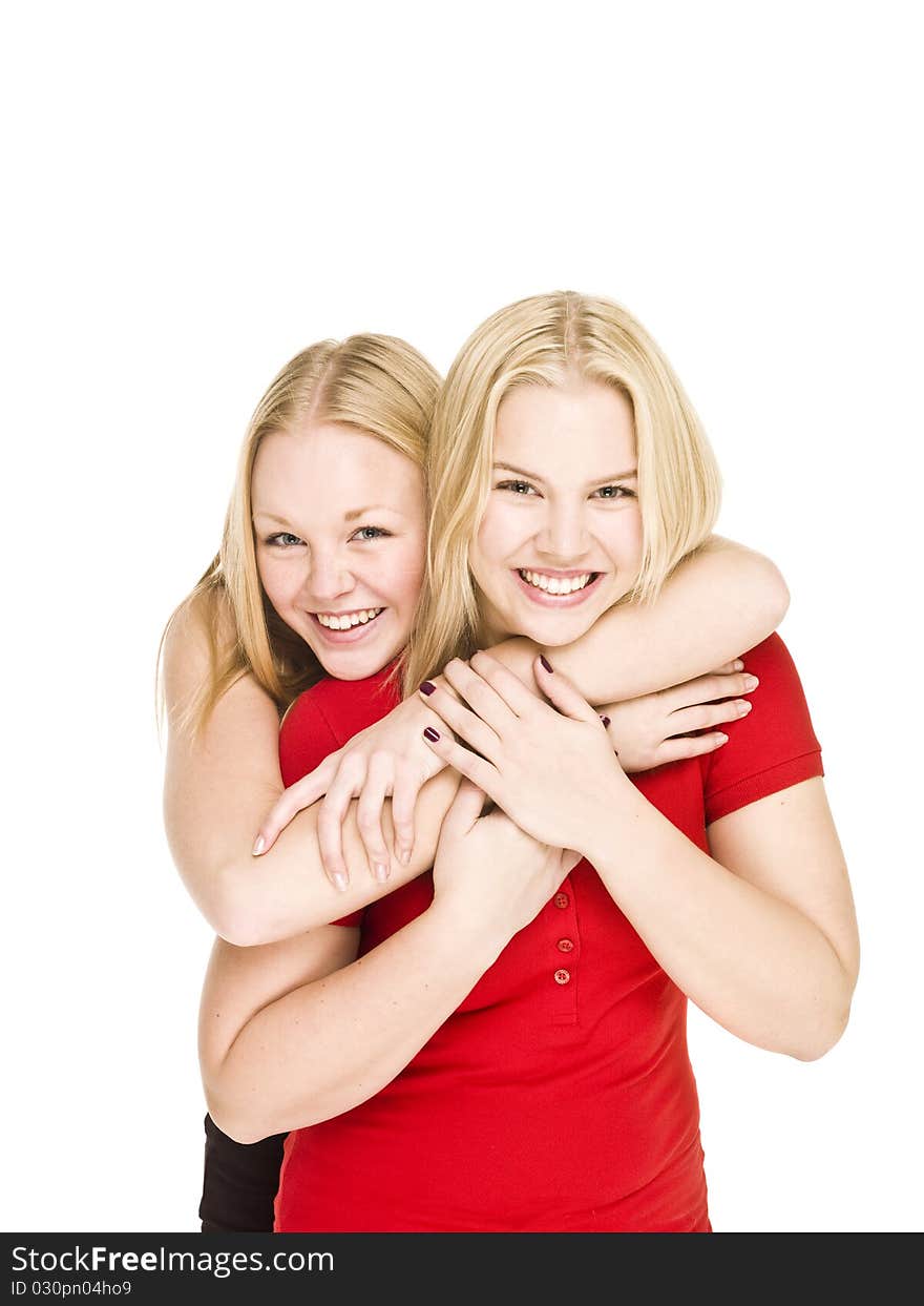 Two bonding Girls isolated on white background