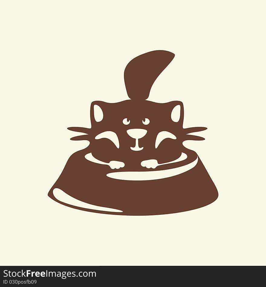 Vector cat sitting in the bowl