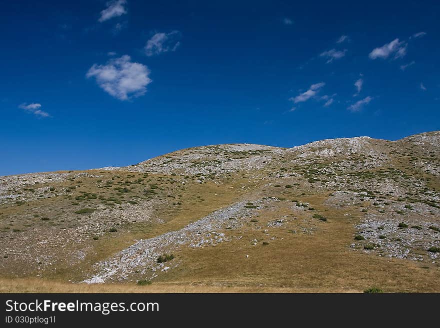 Landscape with blue dramatic sky in Macedonia