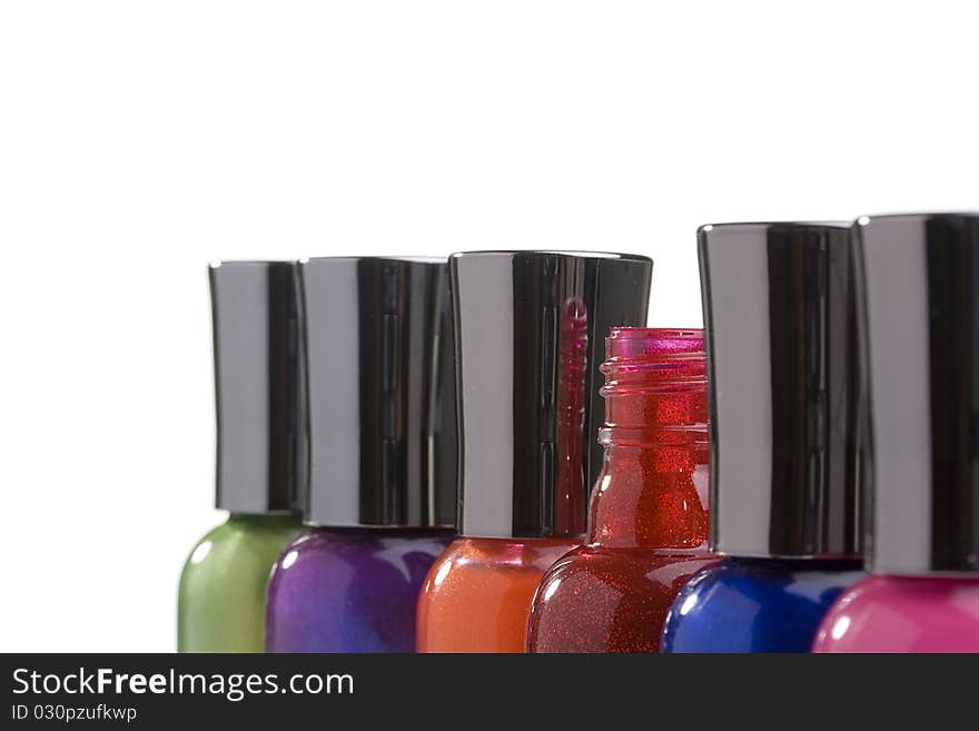 Nail polish bottles on a white background.