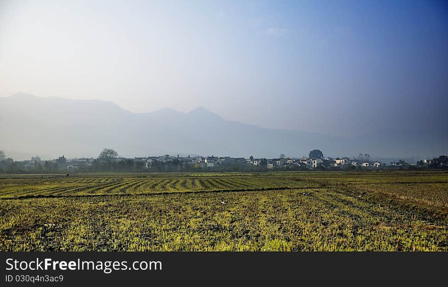 The village located among the mountains in Anhui province, China. The village located among the mountains in Anhui province, China