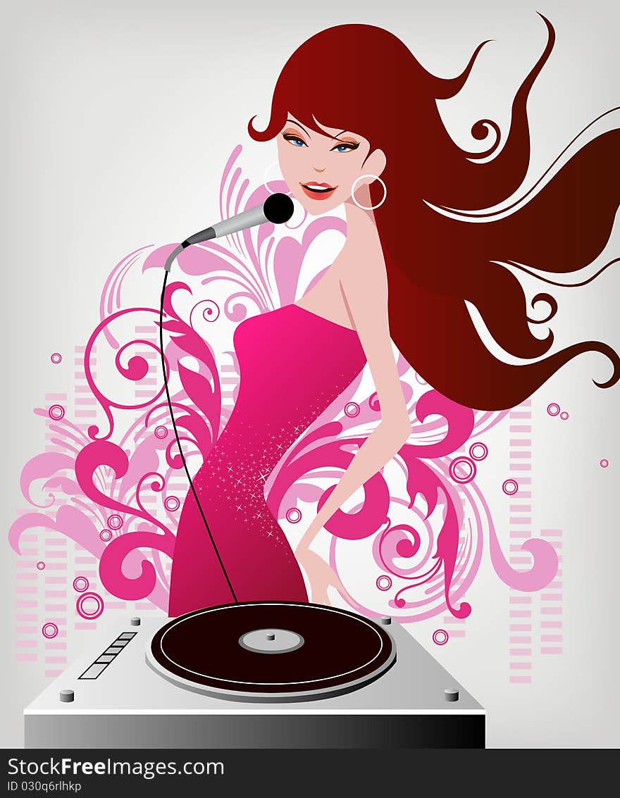 Illustration drawing of music girl