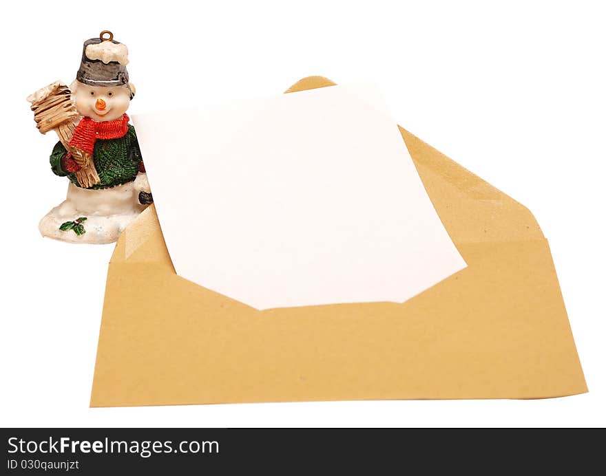 Empty Paper Inside Envelope And Snowman