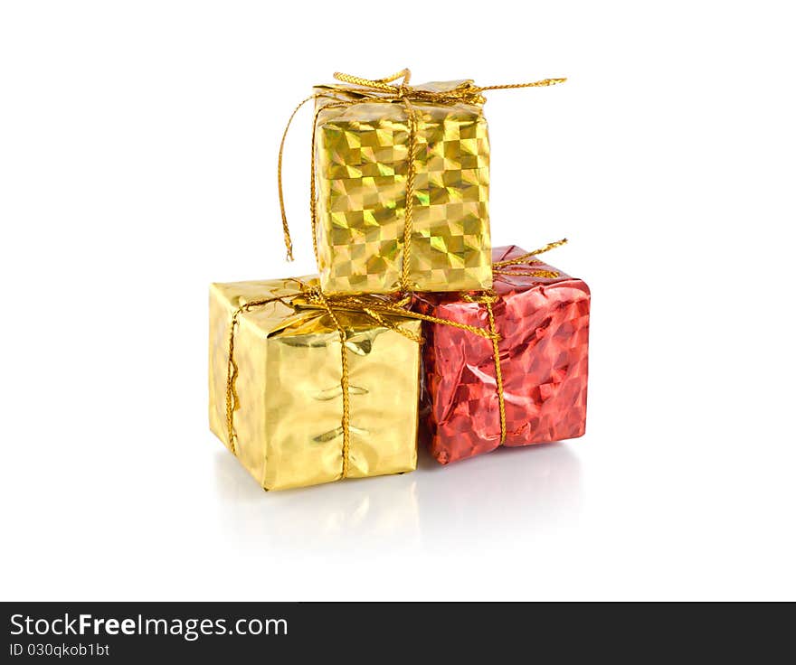 Colorful gift boxes isolated on a white background