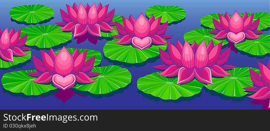 Lotuses on lake with leafs, picture has three layers to easy editing