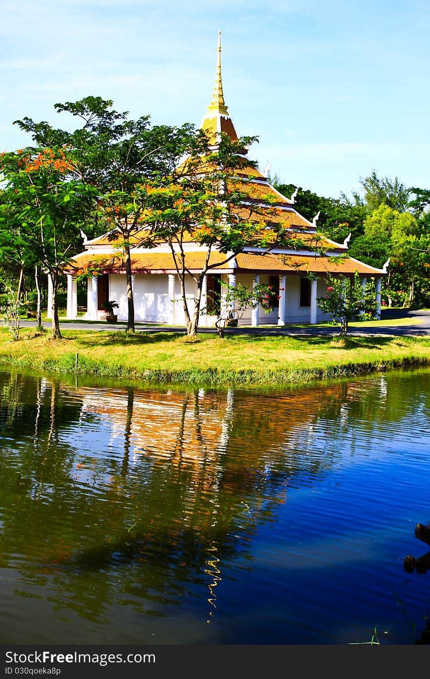 Thai temple with reflection on the water. Thai temple with reflection on the water