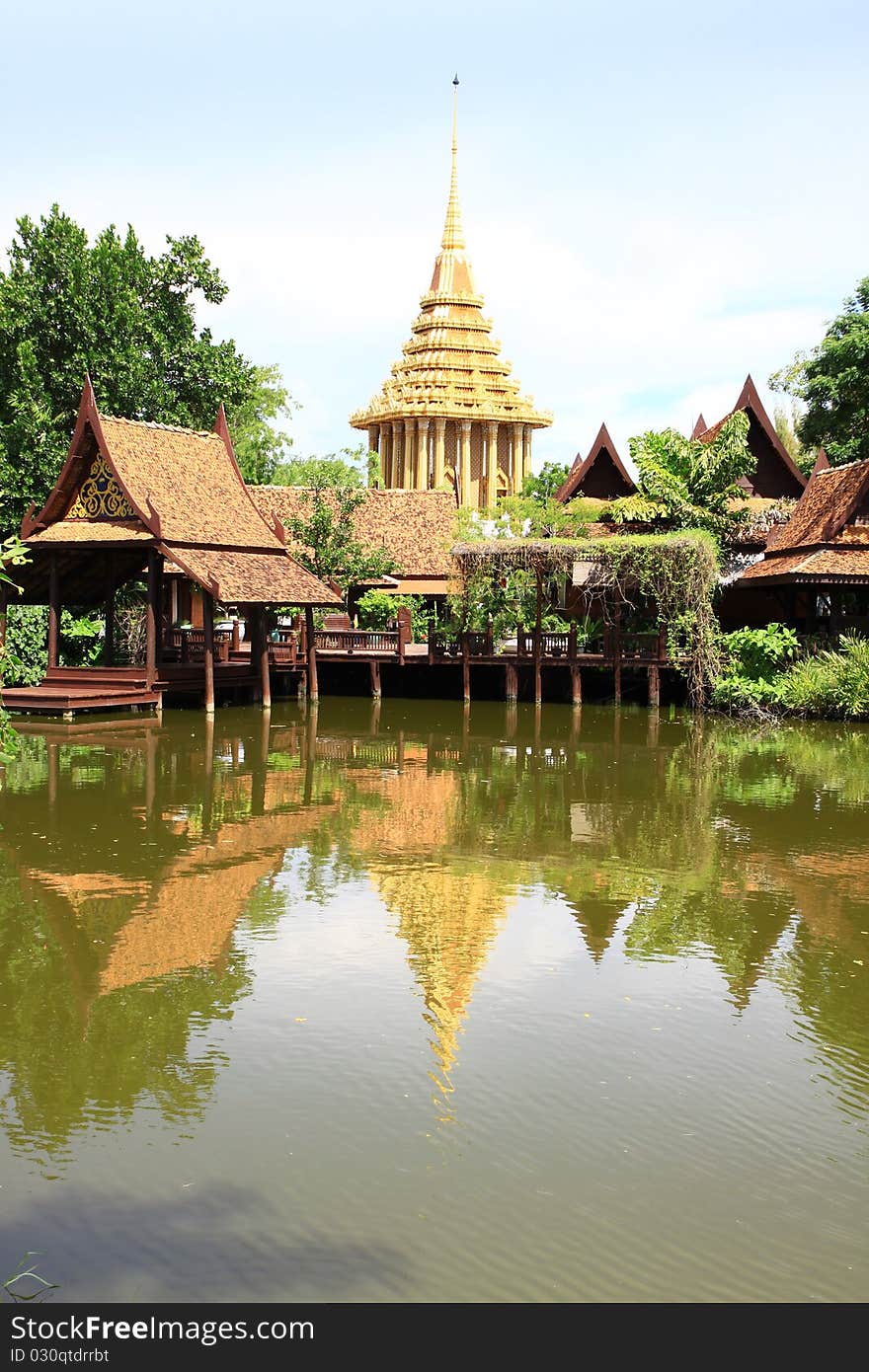 Thai temple with reflection on the water. Thai temple with reflection on the water