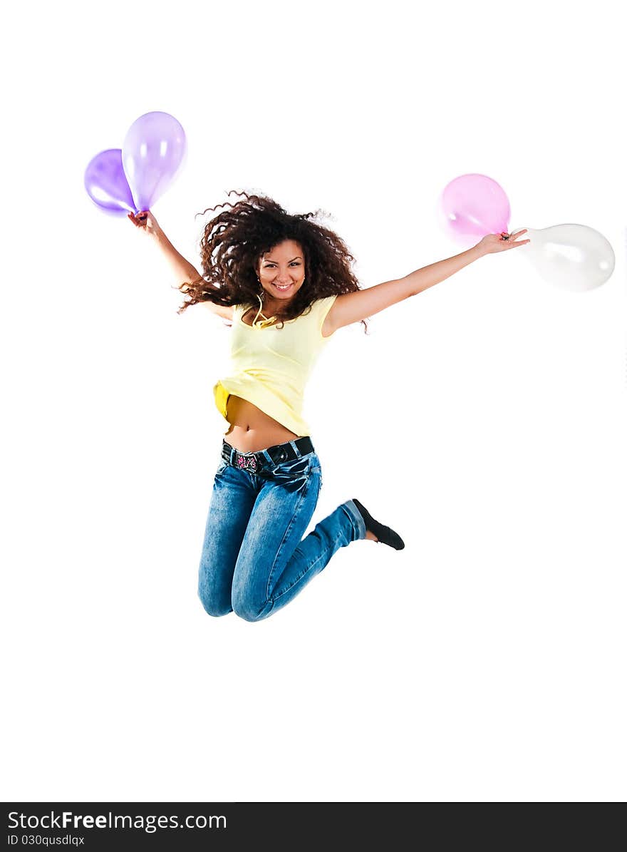 Beautiful jumping girl isolated on white background. Beautiful jumping girl isolated on white background