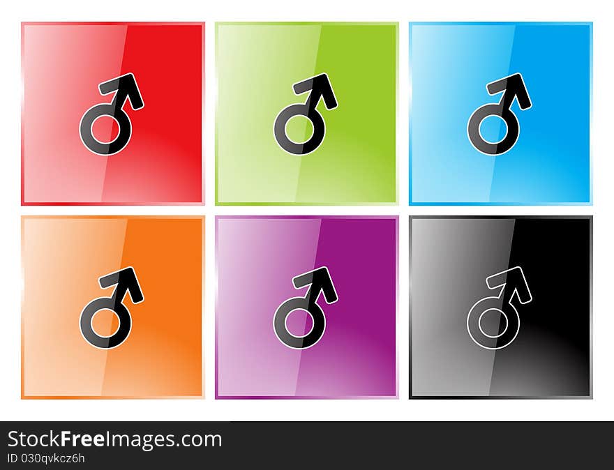 Glossy buttons in six colors representing male gender. Glossy buttons in six colors representing male gender