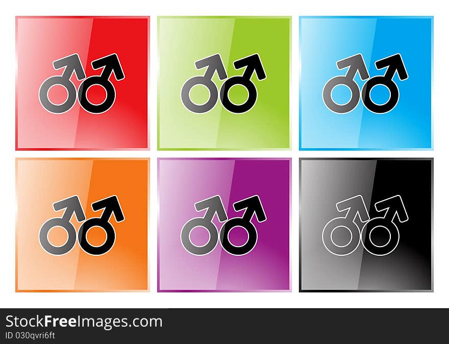 Glossy buttons in 6 colors representing gay. Glossy buttons in 6 colors representing gay