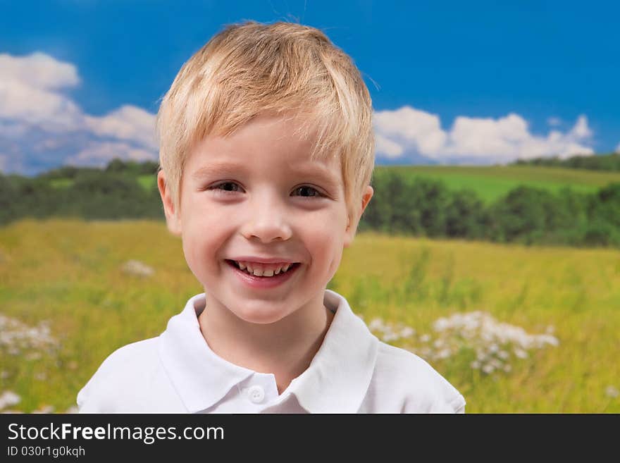 Smiling four year old boy portrait on natural background. Smiling four year old boy portrait on natural background