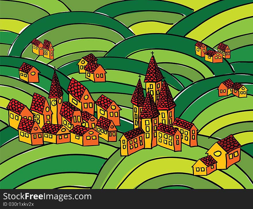 Houses background, abstract vector art illustration