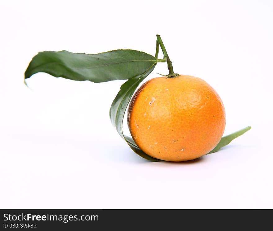 Mandarin with leaves on white background