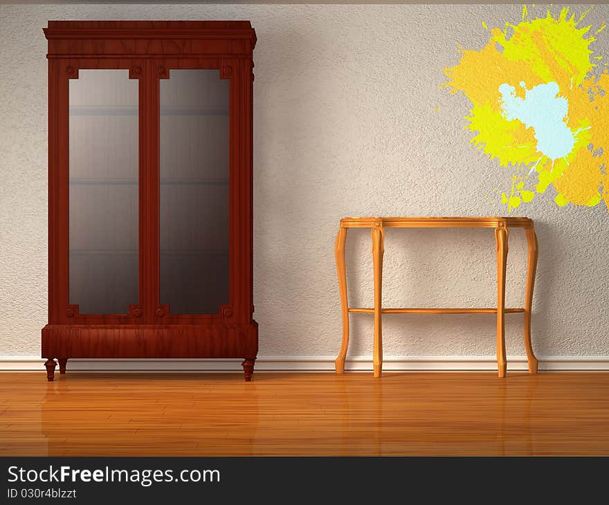 Cupboard with wooden table and splashes