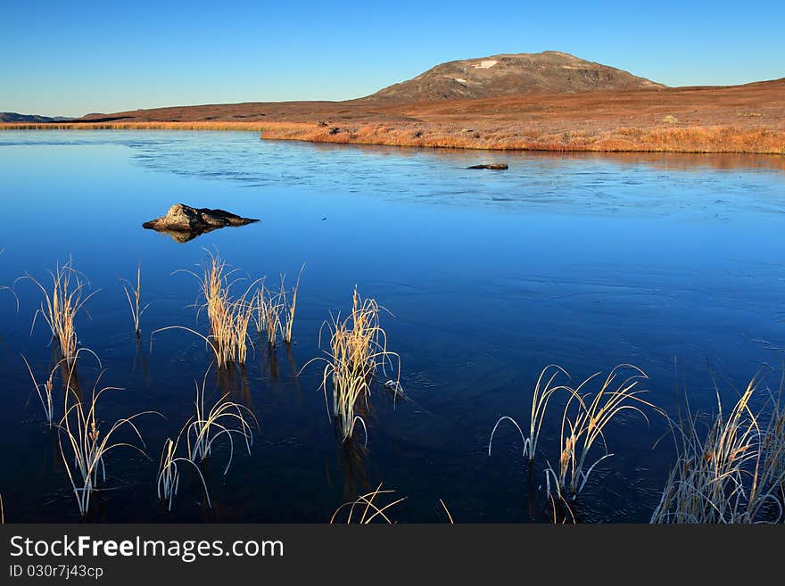 Mountain lake in morning light