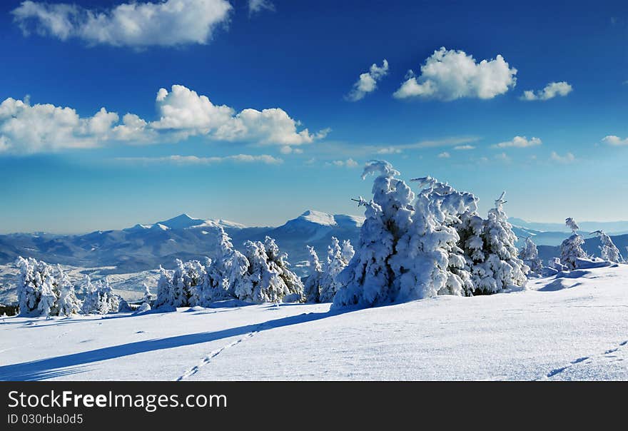 Winter landscape in mountains