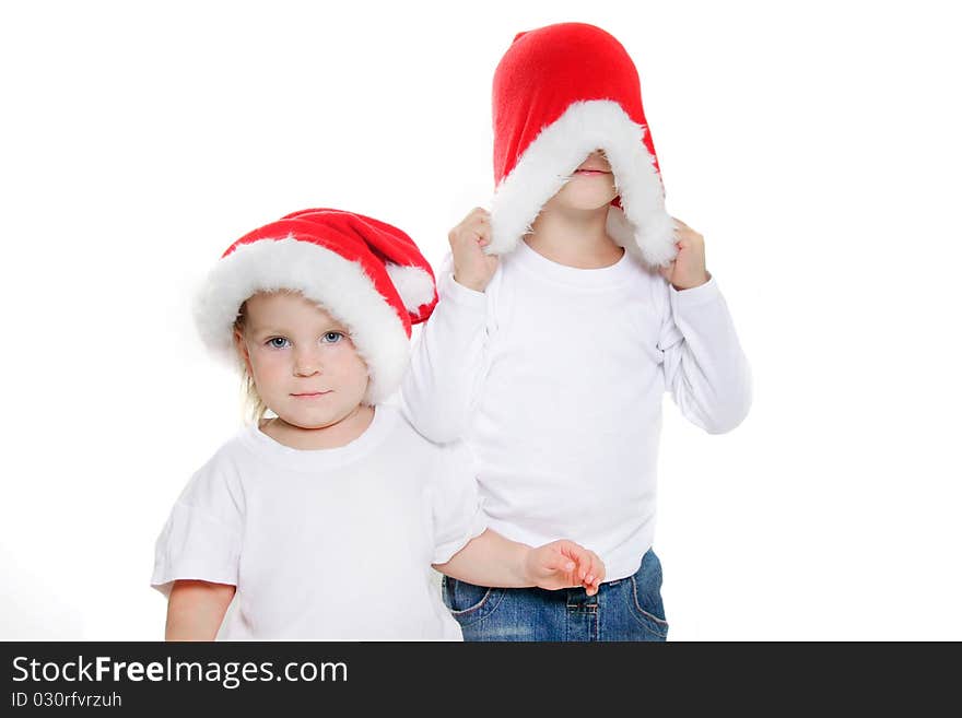 Two Santa Helpers Over White