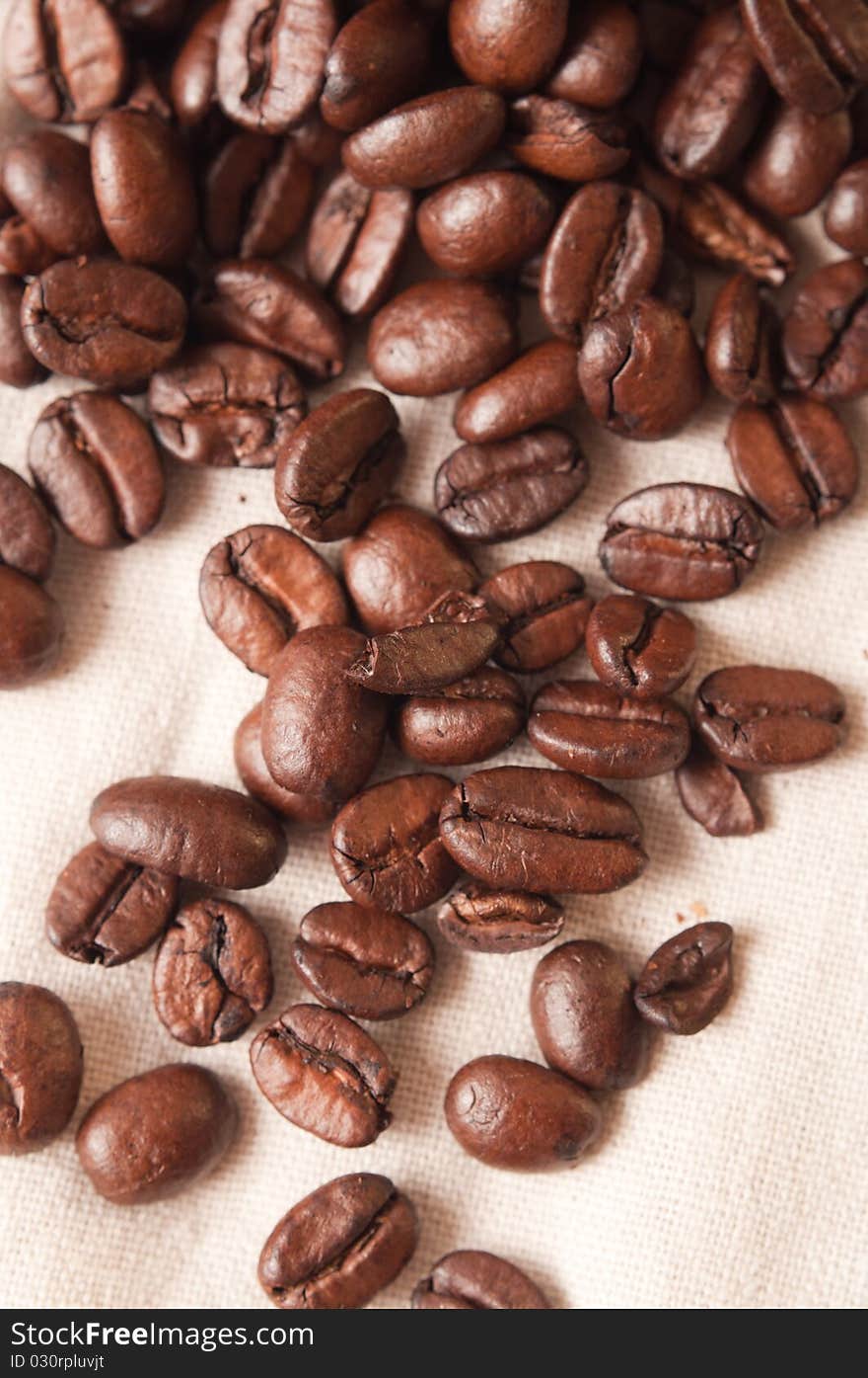 Coffee beans in a linen fabric