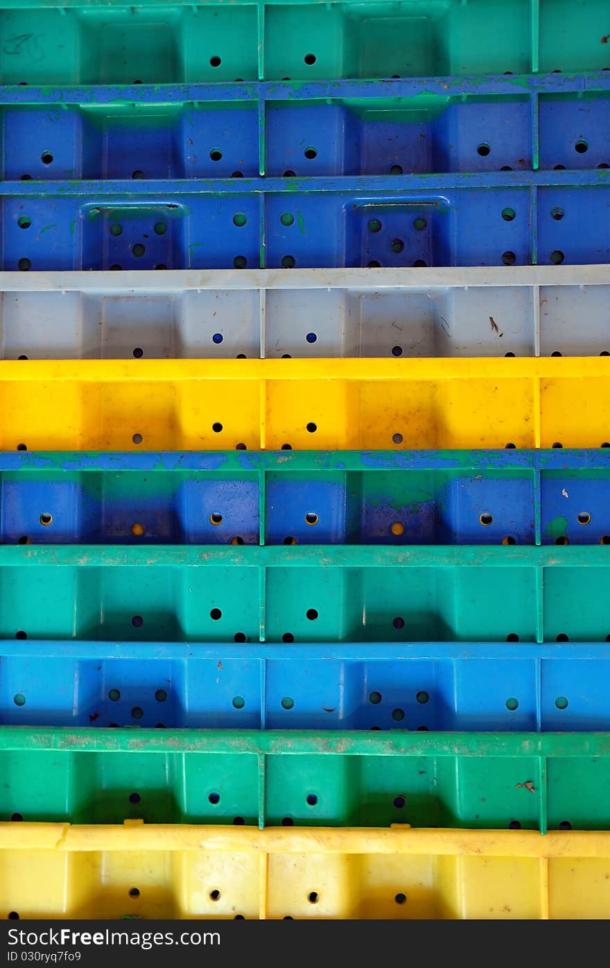 Stack of colored storage bins. Stack of colored storage bins