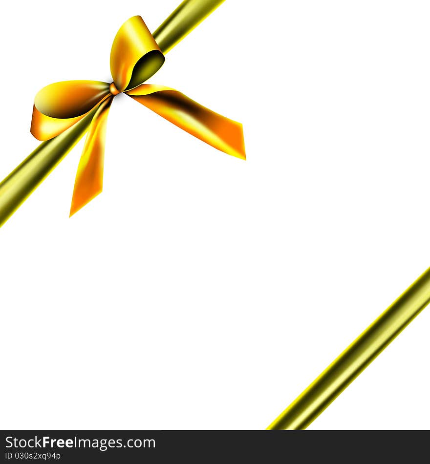 A golden ribbon with a knot isolated on white