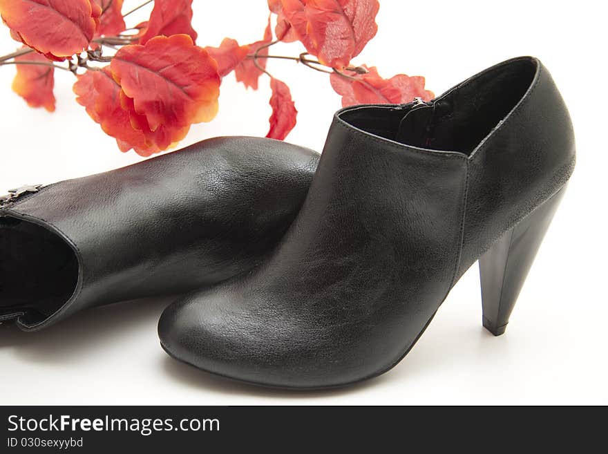 Black lady shoe with leaves