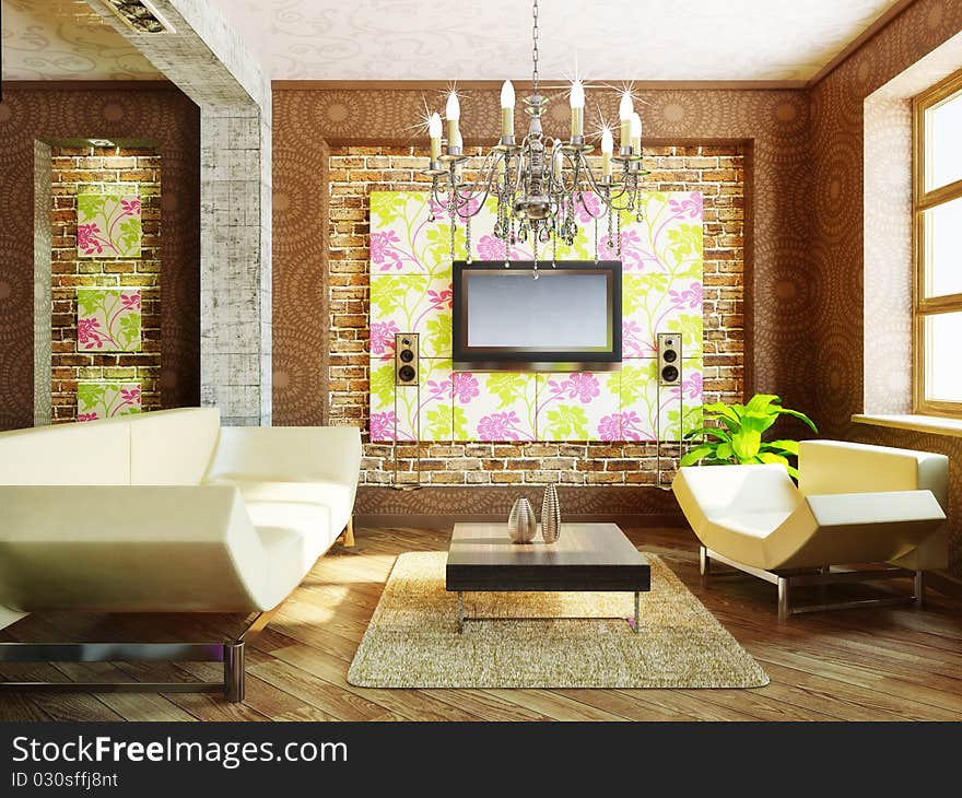 Modern interior room with nice furniture inside