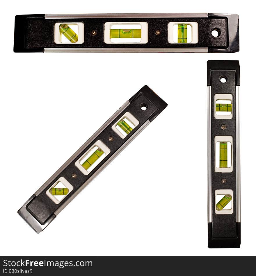 Three spirit levels showing different orientations isolated