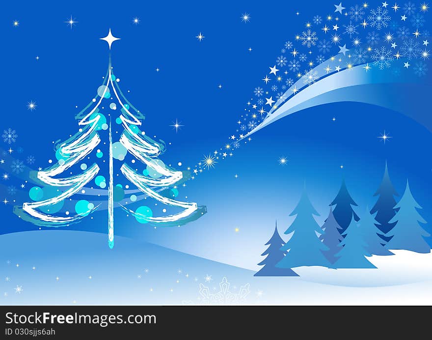 Christmas Tree Scene in blue