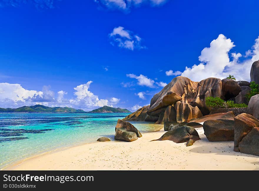 Beach Source d'Argent at Seychelles - nature background