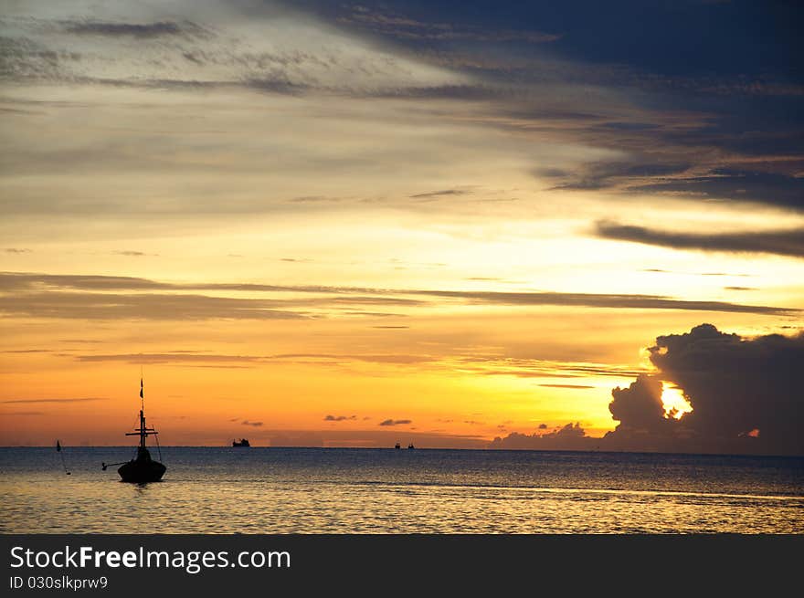 Beach sunraise at Pranburi,Thailand and tailboat. Beach sunraise at Pranburi,Thailand and tailboat