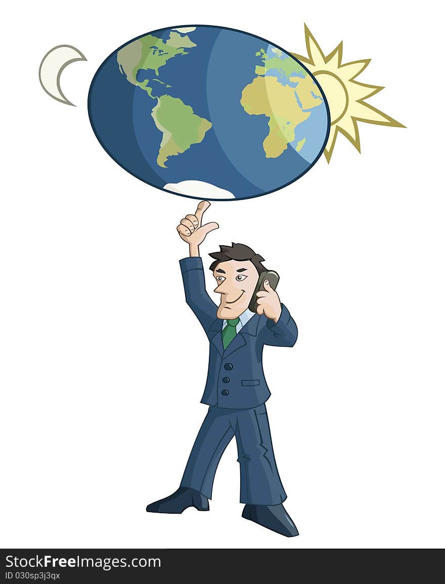 Businessman is rotating the Earth