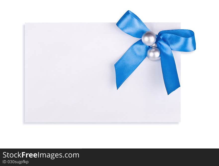 The card decorated with a bow