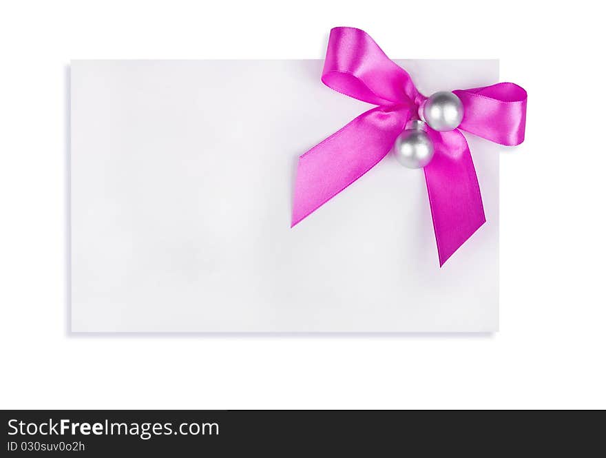 The card decorated with a bow