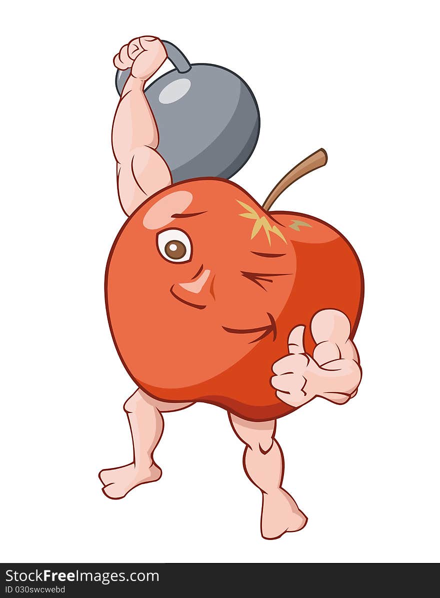 Illustration of the Apple lifting dumbbell. Illustration of the Apple lifting dumbbell