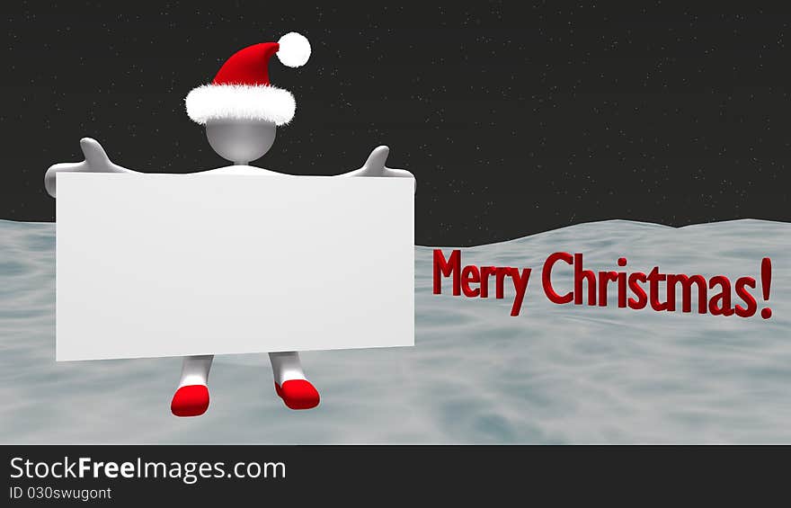 Christmas figure with white sign and Merry Christmas background