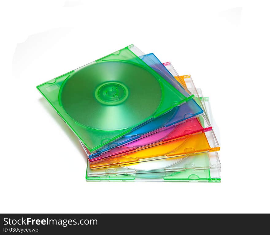 Six multi-colored disc on a white background