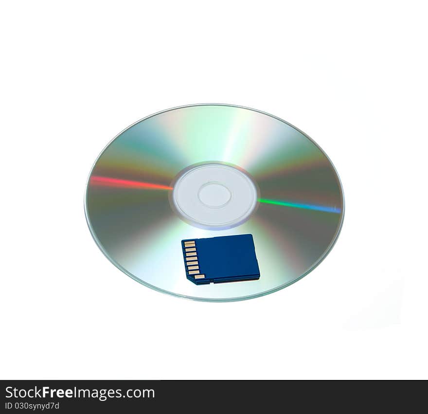 Memory card is on the disc on a white background. Memory card is on the disc on a white background