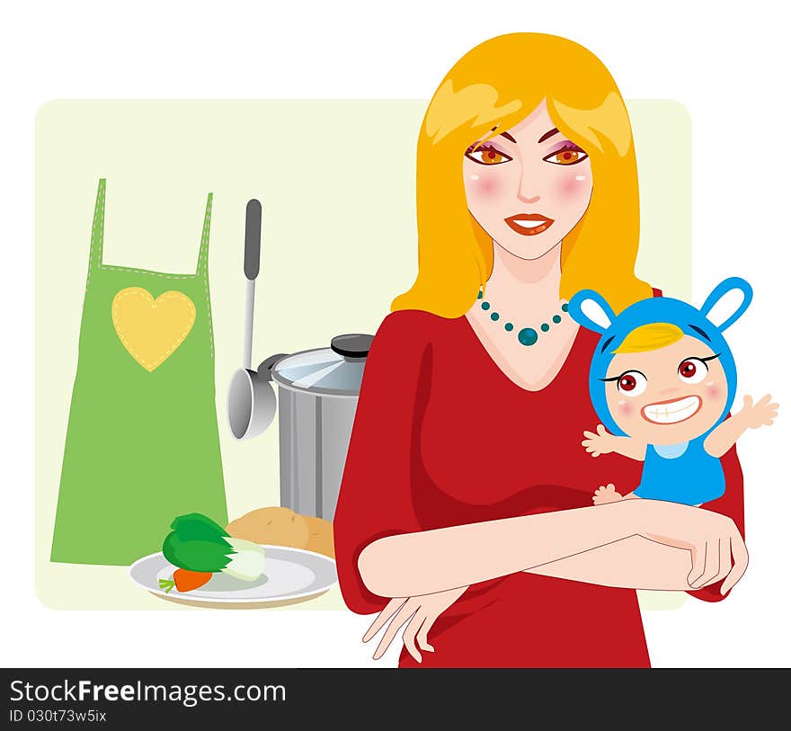 Mother and baby in the kitchen