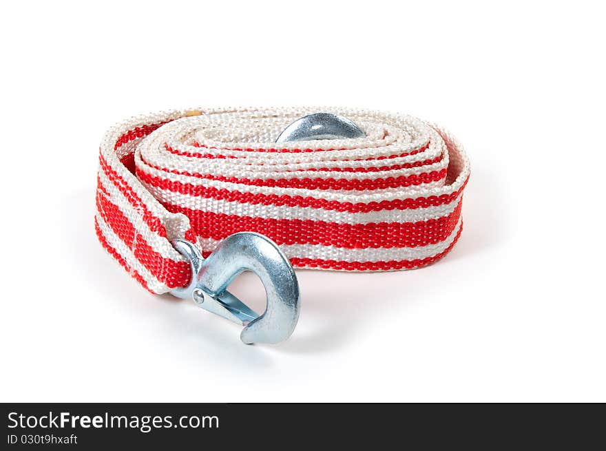 Towing rope with metal hooks isolated on a white background