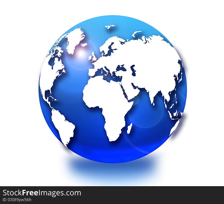 3D blue globe on white background