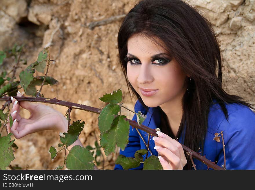 Portrait of young glamour girl with beautiful make-up - outdoors. Portrait of young glamour girl with beautiful make-up - outdoors