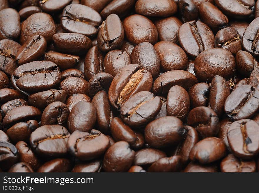 Close up of coffee beans with shallow depth of field