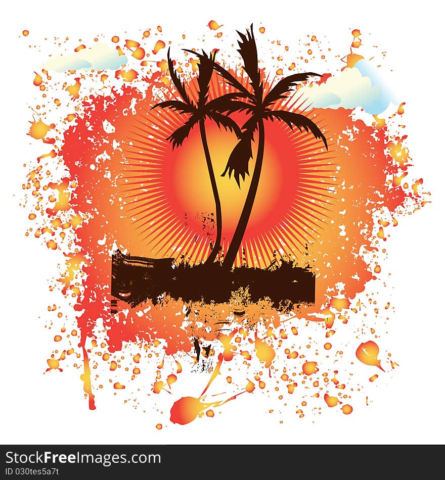 Abstract designed palm tree with sunny background. Abstract designed palm tree with sunny background