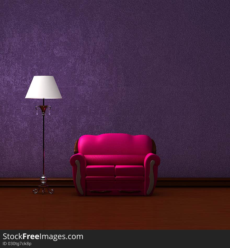 Pink couch and standard lamp