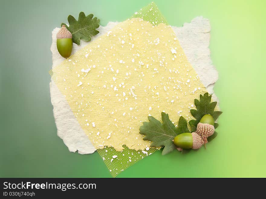 Decorative background with acorns and oak leaves